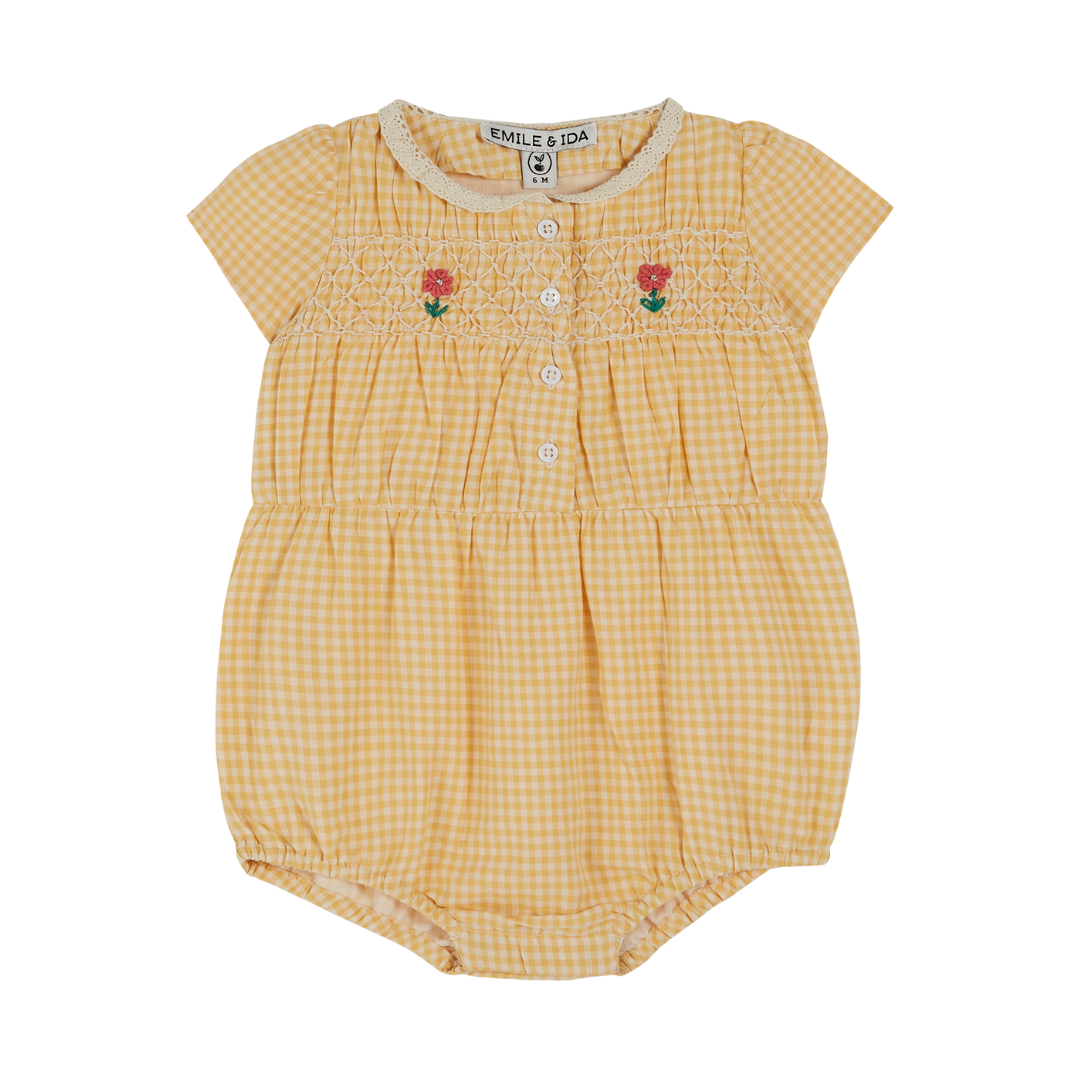 Barboteuse bébé vichy jaune | Emile et Ida