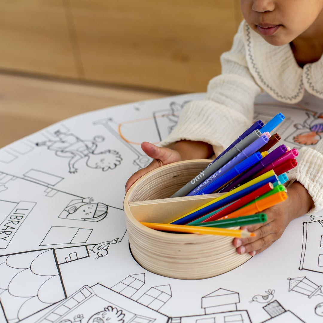 Table de dessin Drawin Kid's, feuille de dessin thématique, pot de crayon en bois, feutres de couleurs, Rose et Balthazar