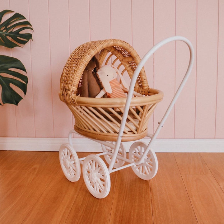 landau poussette jouet bois rotin poupée