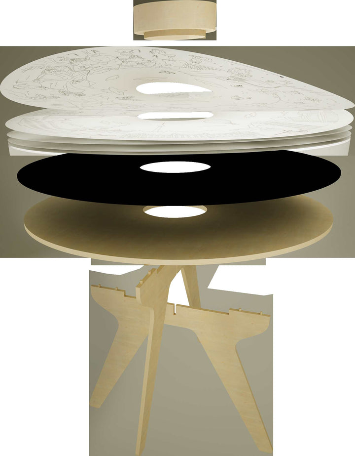 Drawin'table, table de jeux en bois, Drawin kid's, Rose et Balthazar, tabouret en bois, pot à crayon, feuille tableau noir, feuille tableau blanc, feuilles de dessin thématique