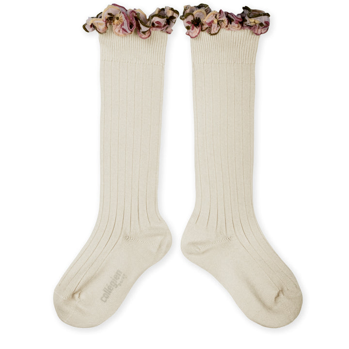 Chaussettes Eglantine à volant brodé - doux agneaux