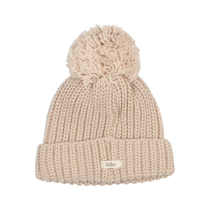 Bonnet en maille beige de chez Buho