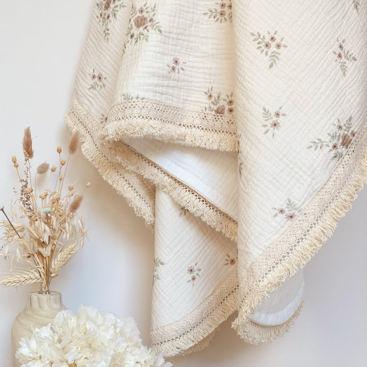 Floral print cotton and lace throw