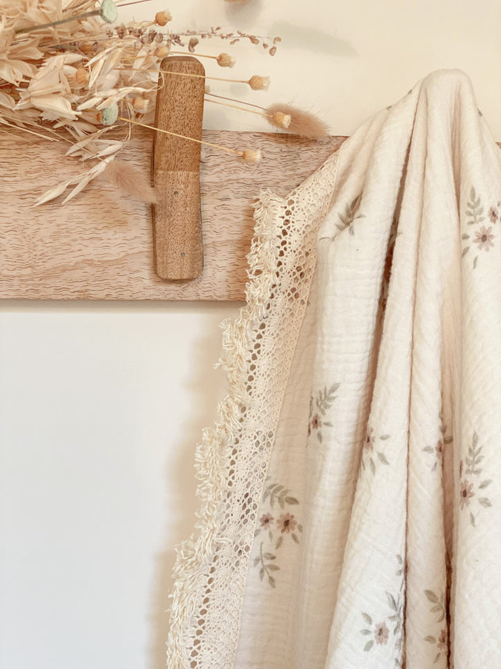 Floral print cotton and lace throw